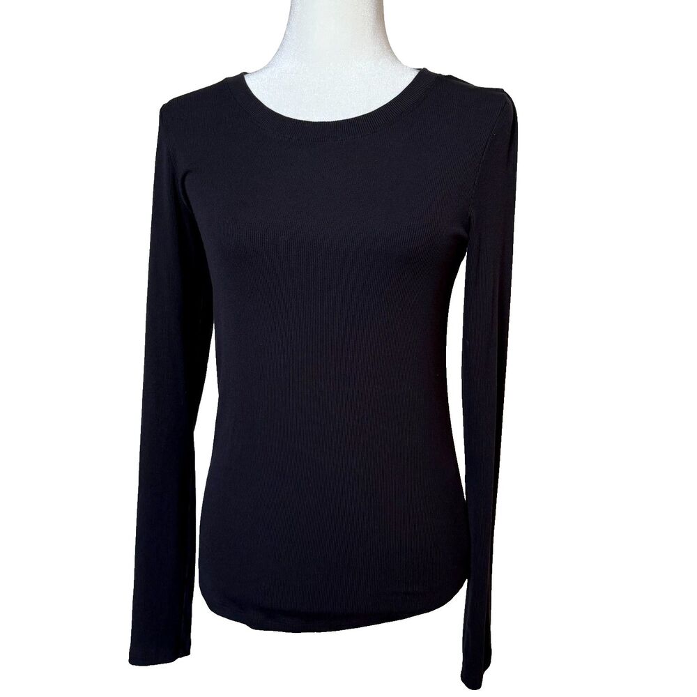Aritzia Wilfred Free Go-To Long Sleeve Top Womens L Black Ribbed Minimalist